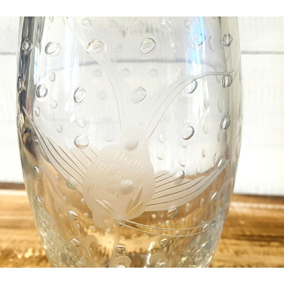 Vintage MCM Johansfors Controlled Bubble Crystal Vase Art Glass Etched Fish 8" - Picture 3 of 9